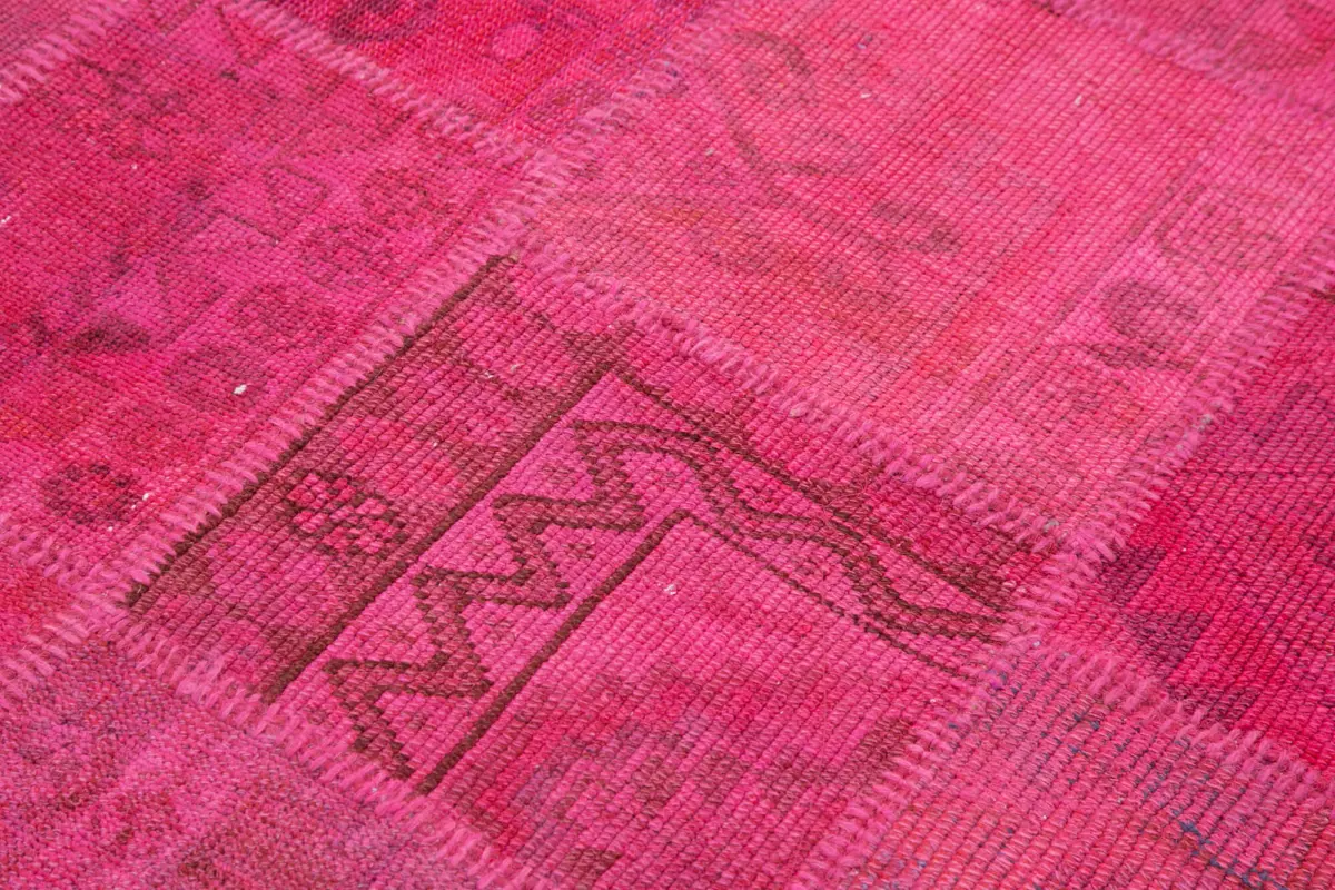 Patchwork Pembe Pamuk Üzerine Yün El Dokuma Kilim-149x202 - Görsel 5