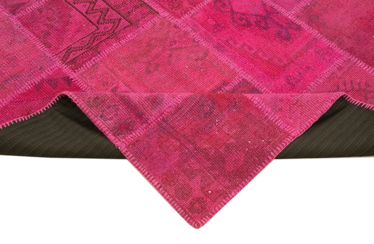 Patchwork Pembe Pamuk Üzerine Yün El Dokuma Kilim-149x202 - Görsel 6
