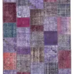 Patchwork Mor Pamuk Üzerine Yün El Dokuma Kilim-143x201