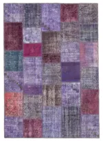 Patchwork Mor Pamuk Üzerine Yün El Dokuma Kilim-143x201