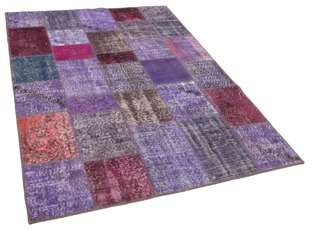 Patchwork Mor Pamuk Üzerine Yün El Dokuma Kilim-143x201 - Görsel 2