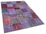 Patchwork Mor Pamuk Üzerine Yün El Dokuma Kilim-143x201 - Görsel 2