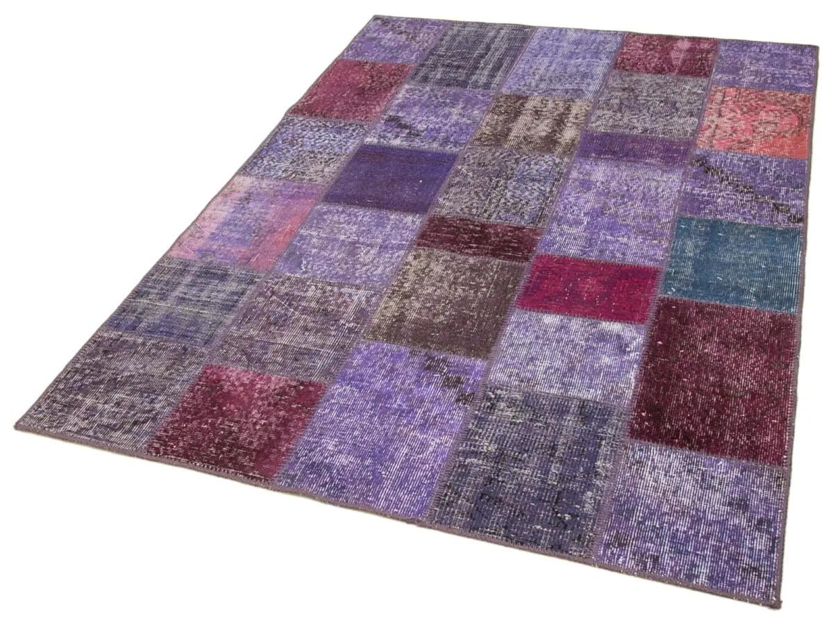 Patchwork Mor Pamuk Üzerine Yün El Dokuma Kilim-143x201 - Görsel 3