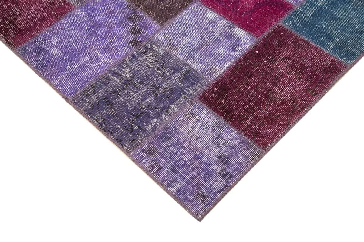 Patchwork Mor Pamuk Üzerine Yün El Dokuma Kilim-143x201 - Görsel 4