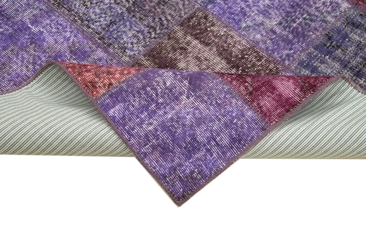 Patchwork Mor Pamuk Üzerine Yün El Dokuma Kilim-143x201 - Görsel 6