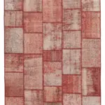 Patchwork Kırmızı Pamuk Üzerine Yün El Dokuma Kilim-142x195