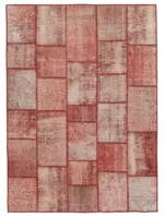 Patchwork Kırmızı Pamuk Üzerine Yün El Dokuma Kilim-142x195