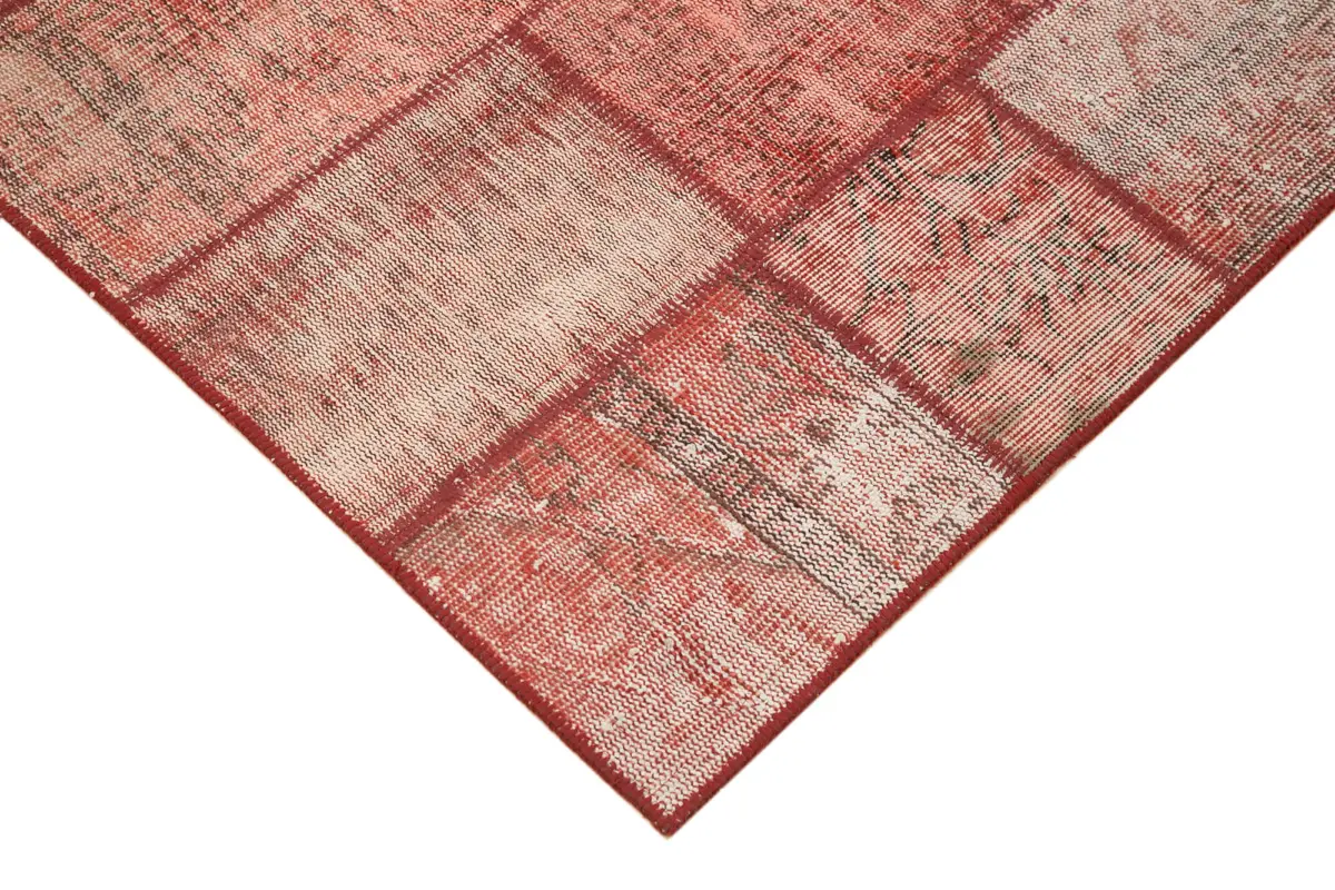 Patchwork Kırmızı Pamuk Üzerine Yün El Dokuma Kilim-142x195 - Görsel 4
