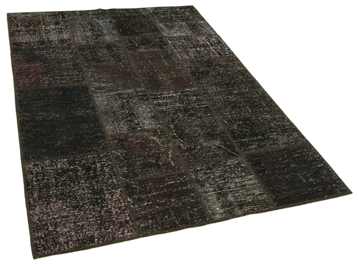 Patchwork Siyah Pamuk Üzerine Yün El Dokuma Kilim-137x200 - Görsel 2