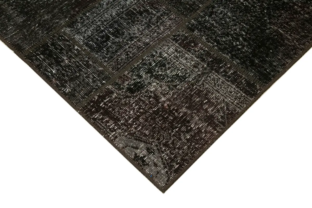Patchwork Siyah Pamuk Üzerine Yün El Dokuma Kilim-137x200 - Görsel 4