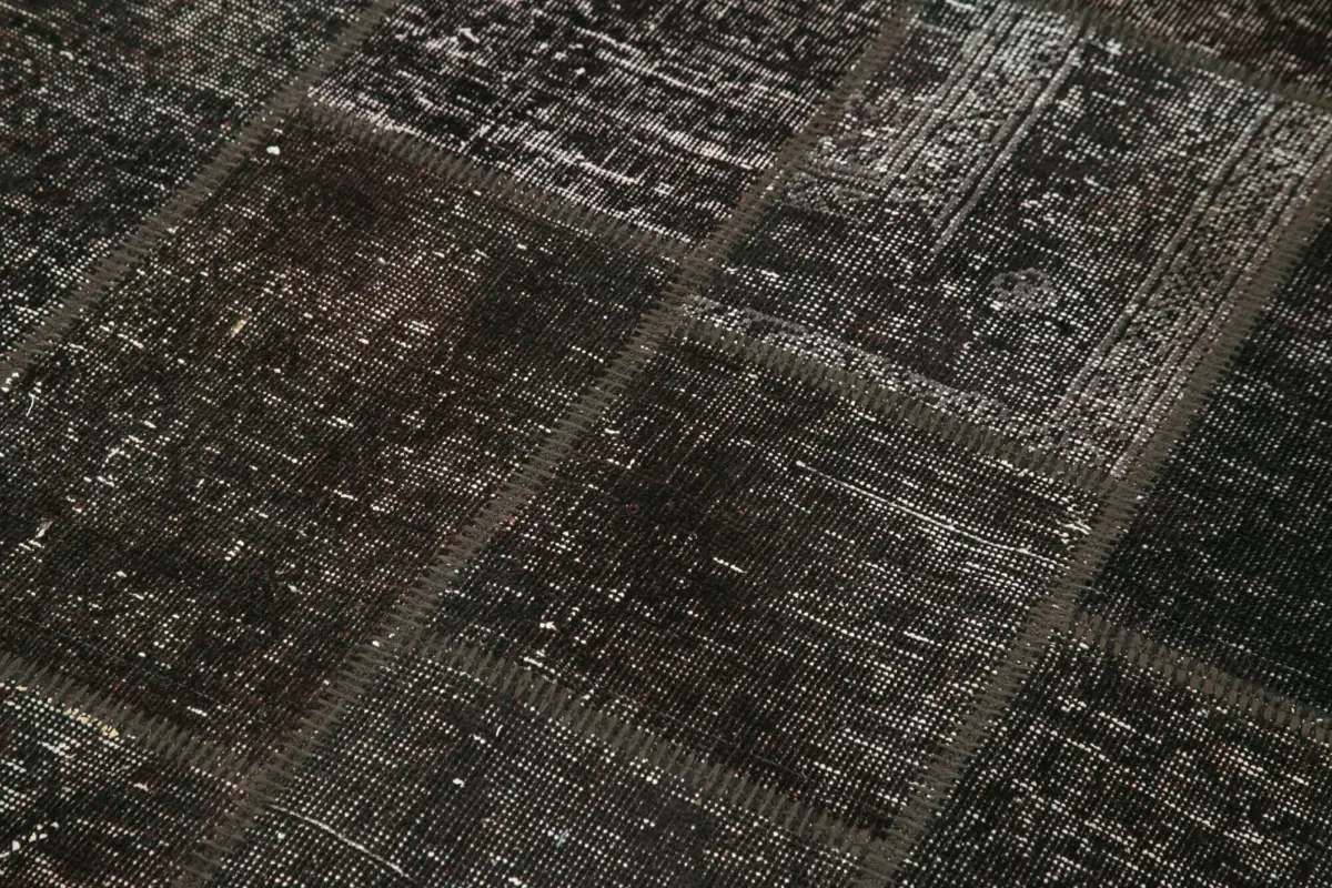 Patchwork Siyah Pamuk Üzerine Yün El Dokuma Kilim-137x200 - Görsel 5