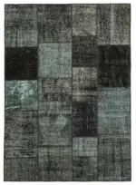 Patchwork Siyah Pamuk Üzerine Yün El Dokuma Kilim-144x202