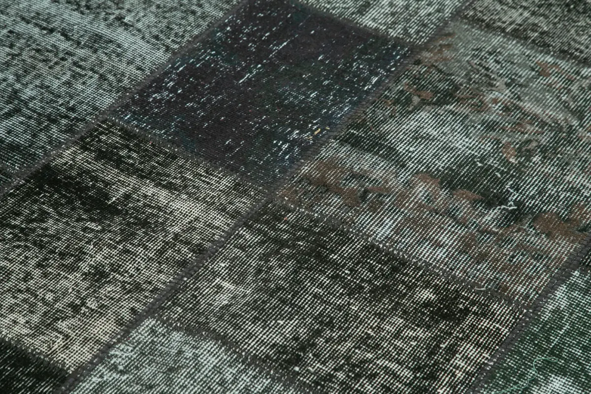 Patchwork Siyah Pamuk Üzerine Yün El Dokuma Kilim-144x202 - Görsel 5