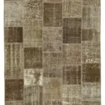 Patchwork Kahverengi Pamuk Üzerine Yün El Dokuma Kilim-143x207