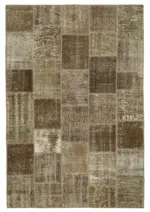 Patchwork Kahverengi Pamuk Üzerine Yün El Dokuma Kilim-143x207