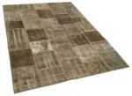 Patchwork Kahverengi Pamuk Üzerine Yün El Dokuma Kilim-143x207 - Görsel 2