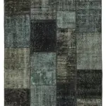Patchwork Siyah Pamuk Üzerine Yün El Dokuma Kilim-145x201