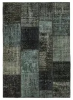 Patchwork Siyah Pamuk Üzerine Yün El Dokuma Kilim-145x201