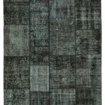 Patchwork Siyah Pamuk Üzerine Yün El Dokuma Kilim-145x204