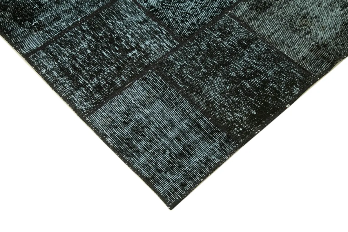 Patchwork Siyah Pamuk Üzerine Yün El Dokuma Kilim-145x204 - Görsel 4