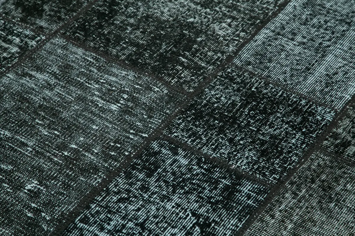 Patchwork Siyah Pamuk Üzerine Yün El Dokuma Kilim-145x204 - Görsel 5