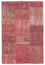 Patchwork Pembe Pamuk Üzerine Yün El Dokuma Kilim-120x196