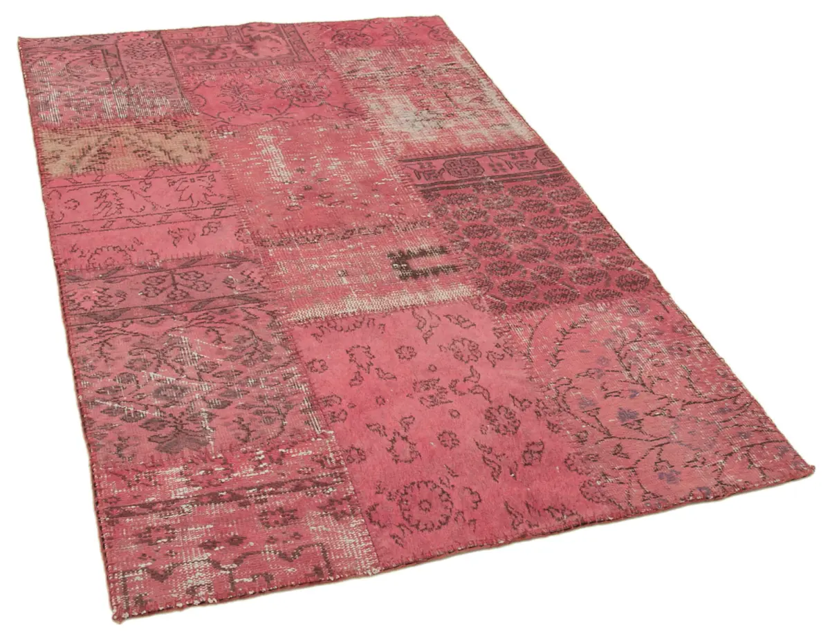 Patchwork Pembe Pamuk Üzerine Yün El Dokuma Kilim-120x196 - Görsel 2