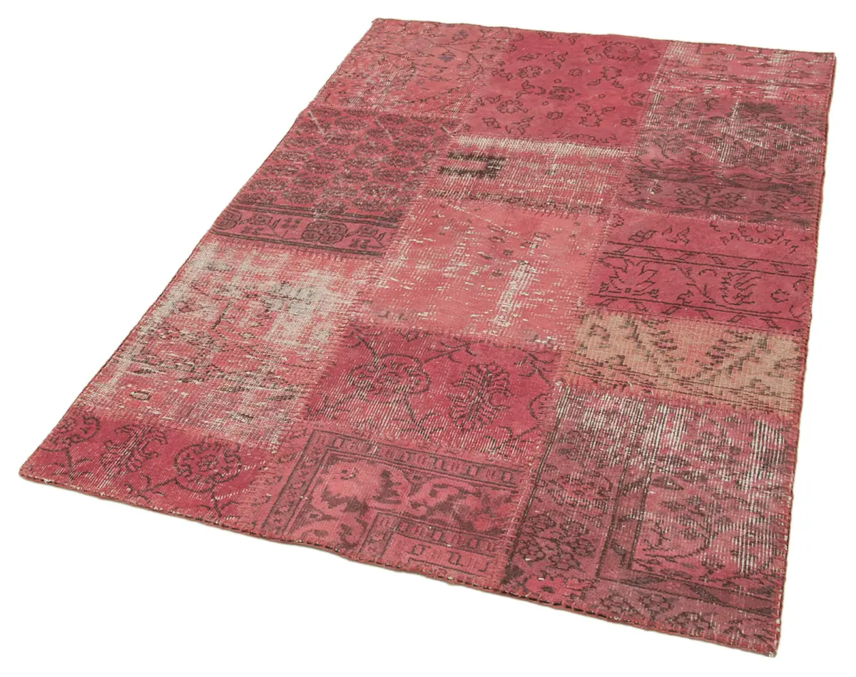 Patchwork Pembe Pamuk Üzerine Yün El Dokuma Kilim-120x196 - Görsel 3