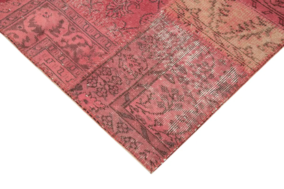 Patchwork Pembe Pamuk Üzerine Yün El Dokuma Kilim-120x196 - Görsel 4