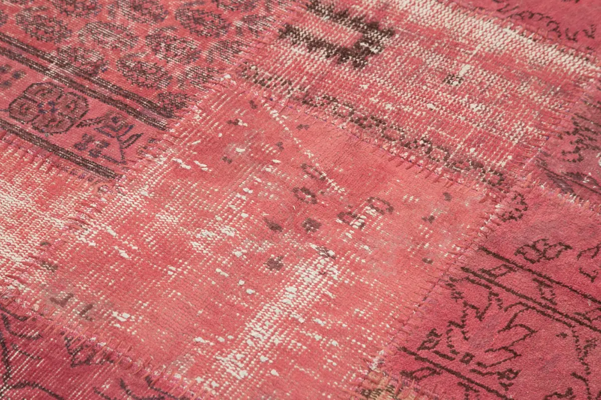 Patchwork Pembe Pamuk Üzerine Yün El Dokuma Kilim-120x196 - Görsel 5