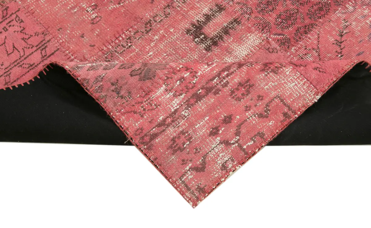 Patchwork Pembe Pamuk Üzerine Yün El Dokuma Kilim-120x196 - Görsel 6