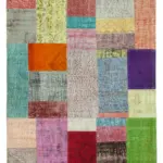 Patchwork Multi Pamuk Üzerine Yün El Dokuma Kilim-142x201