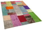 Patchwork Multi Pamuk Üzerine Yün El Dokuma Kilim-142x201 - Görsel 2