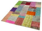 Patchwork Multi Pamuk Üzerine Yün El Dokuma Kilim-142x201 - Görsel 3