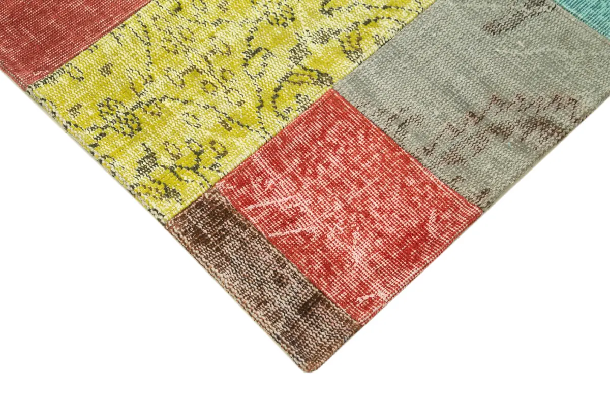 Patchwork Multi Pamuk Üzerine Yün El Dokuma Kilim-142x201 - Görsel 4