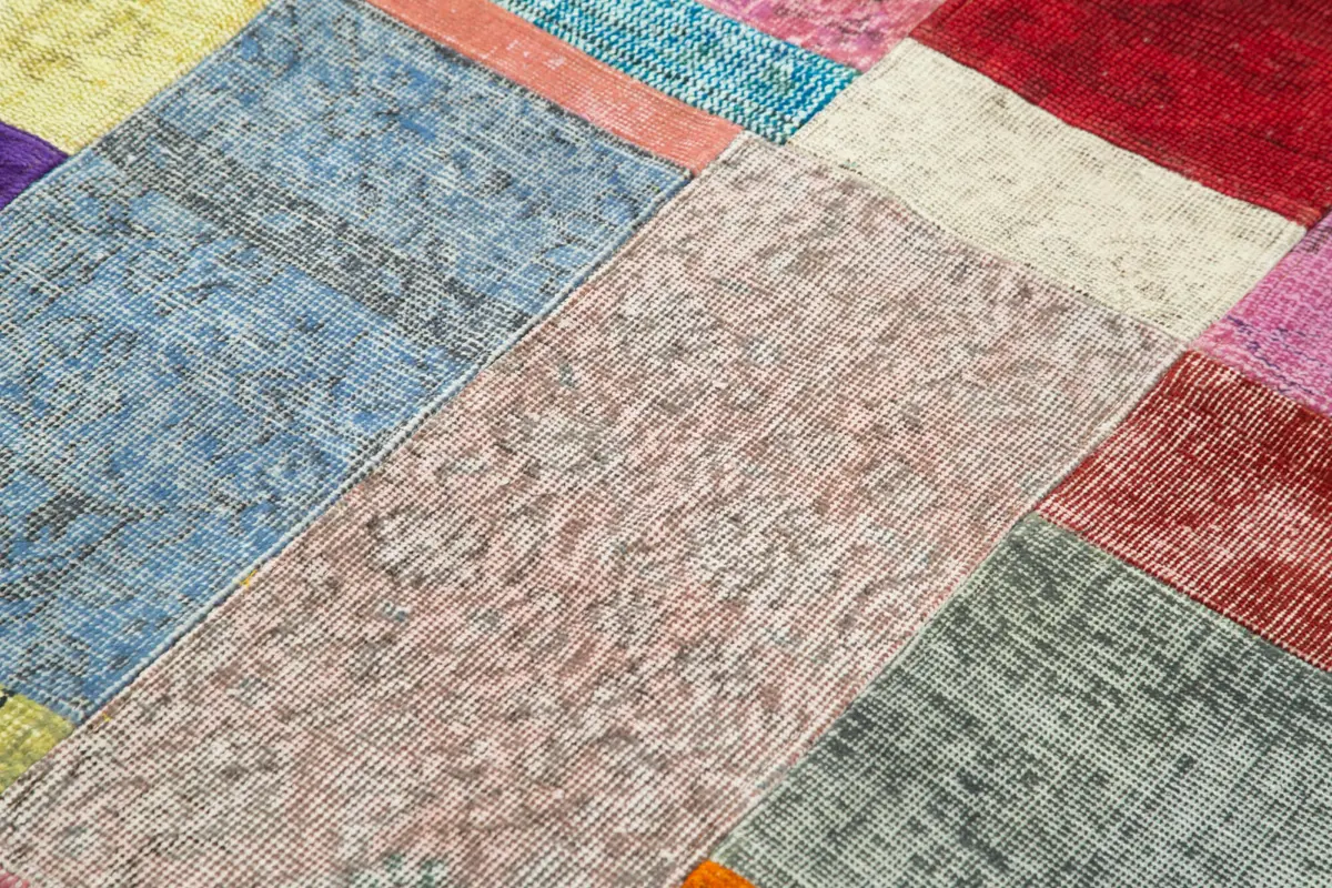 Patchwork Multi Pamuk Üzerine Yün El Dokuma Kilim-142x201 - Görsel 5