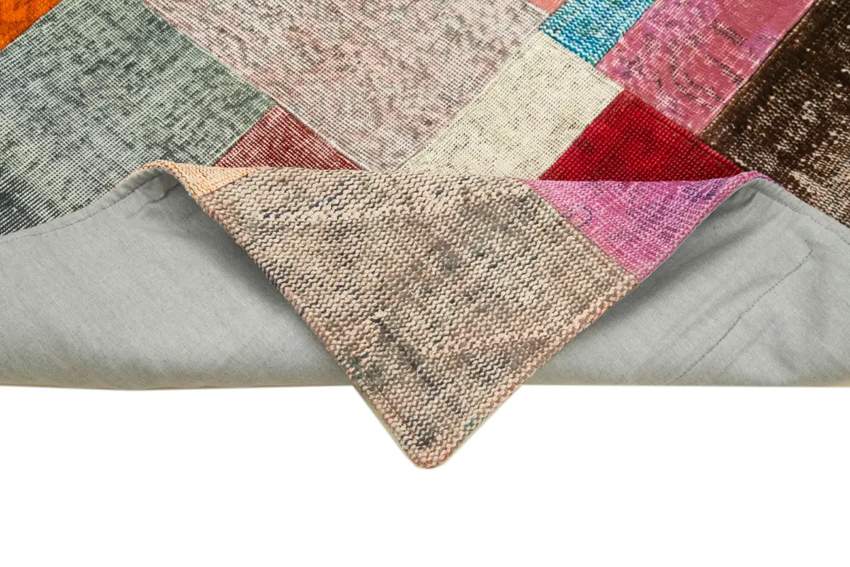 Patchwork Multi Pamuk Üzerine Yün El Dokuma Kilim-142x201 - Görsel 6