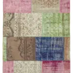 Patchwork Multi Pamuk Üzerine Yün El Dokuma Kilim-144x204