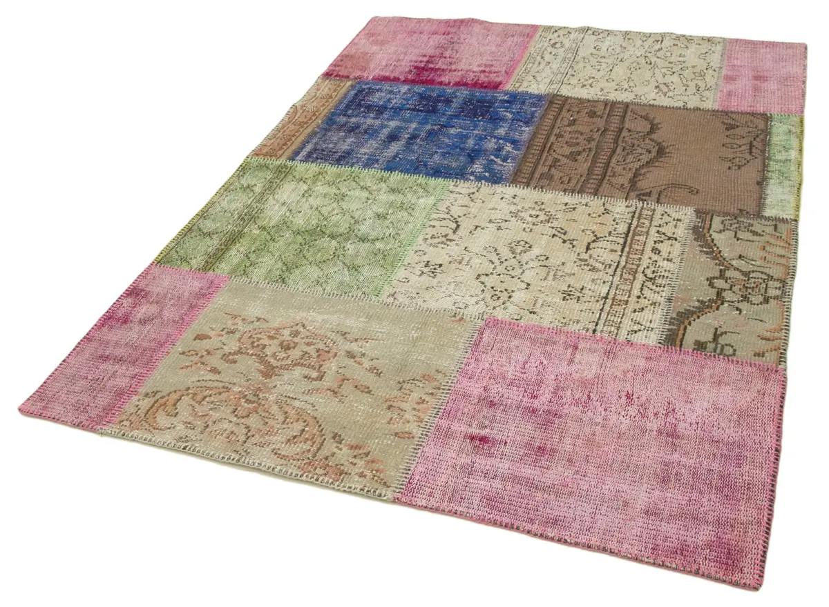 Patchwork Multi Pamuk Üzerine Yün El Dokuma Kilim-144x204 - Görsel 3