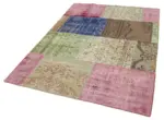 Patchwork Multi Pamuk Üzerine Yün El Dokuma Kilim-144x204 - Görsel 3