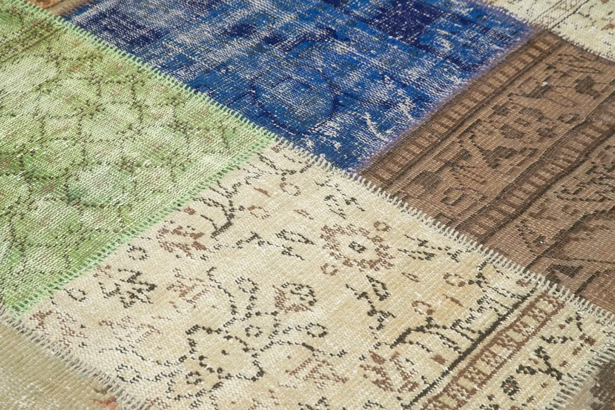 Patchwork Multi Pamuk Üzerine Yün El Dokuma Kilim-144x204 - Görsel 5