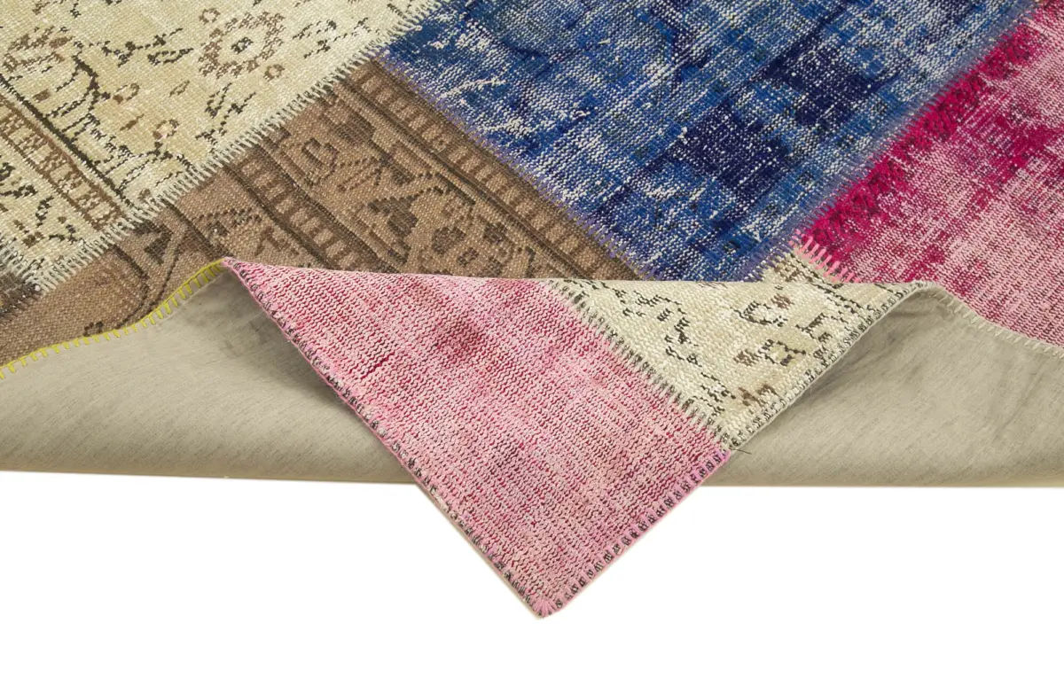 Patchwork Multi Pamuk Üzerine Yün El Dokuma Kilim-144x204 - Görsel 6
