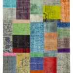 Patchwork Multi Pamuk Üzerine Yün El Dokuma Kilim-143x201