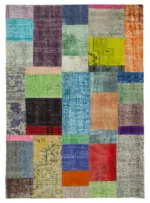 Patchwork Multi Pamuk Üzerine Yün El Dokuma Kilim-143x201