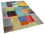 Patchwork Multi Pamuk Üzerine Yün El Dokuma Kilim-143x201 - Görsel 2