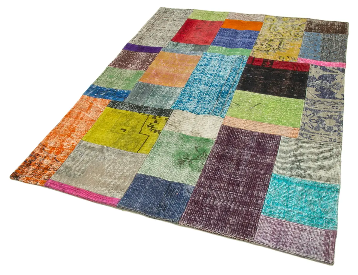 Patchwork Multi Pamuk Üzerine Yün El Dokuma Kilim-143x201 - Görsel 3
