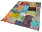 Patchwork Multi Pamuk Üzerine Yün El Dokuma Kilim-143x201 - Görsel 3