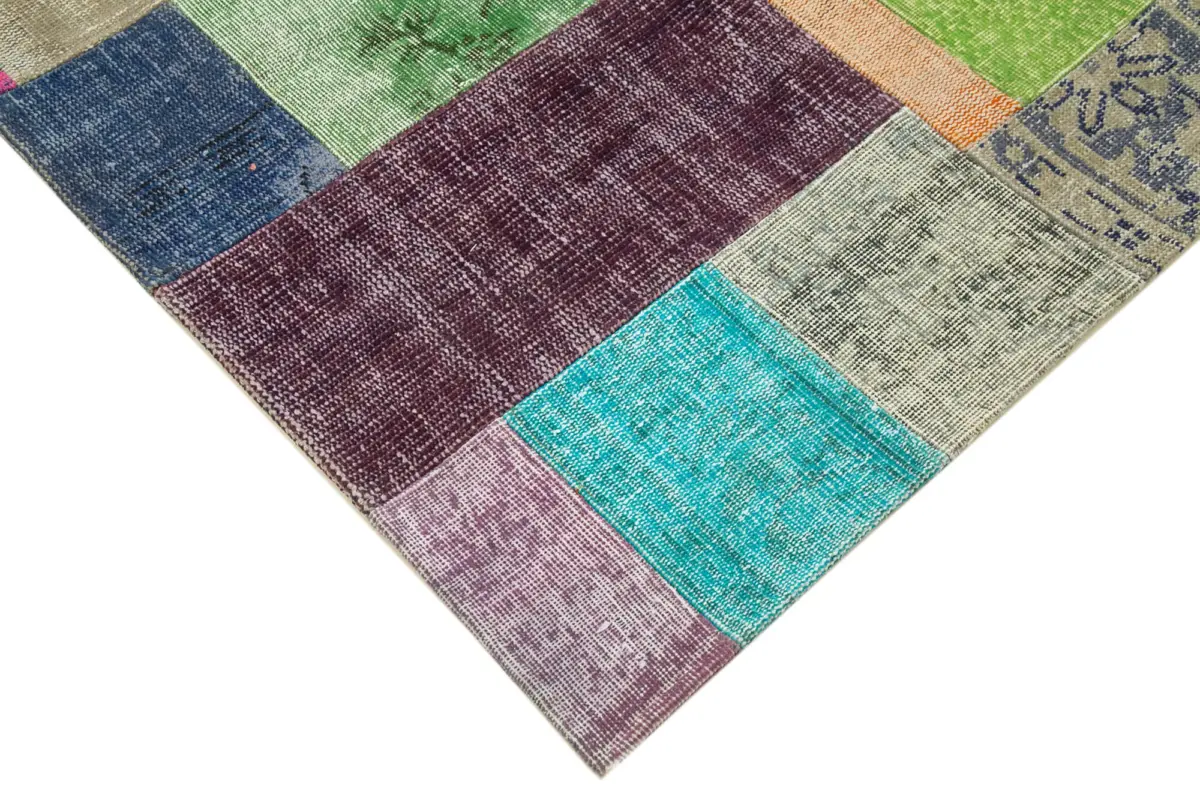 Patchwork Multi Pamuk Üzerine Yün El Dokuma Kilim-143x201 - Görsel 4