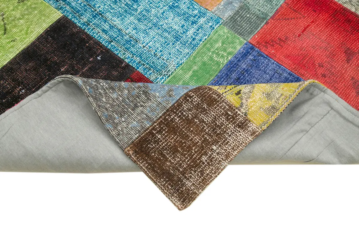 Patchwork Multi Pamuk Üzerine Yün El Dokuma Kilim-143x201 - Görsel 6