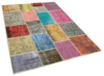 Patchwork Multi Pamuk Üzerine Yün El Dokuma Kilim-143x199 - Görsel 2